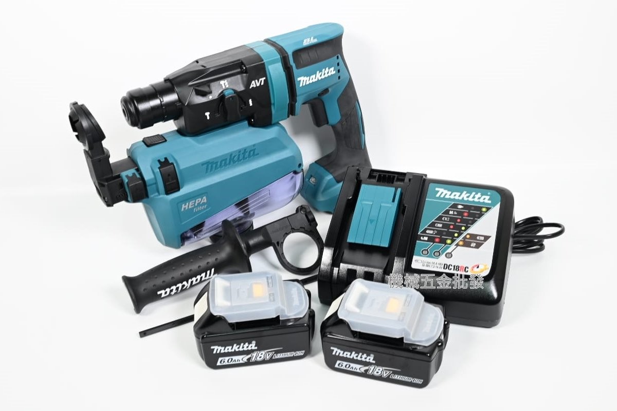 makita {牧田} DHR182RGWJ 18V6.0A充電式無刷四溝鎚鑽 震動電鑽+集塵器,電動工具