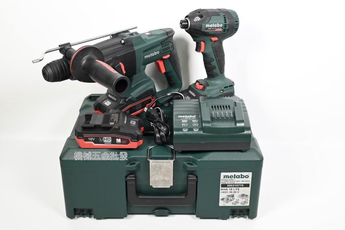 metabo {美達寶} KHA18LTX 四溝三用鎚鑽+SSD18LTX 18V衝擊起子雙機組,電動工具