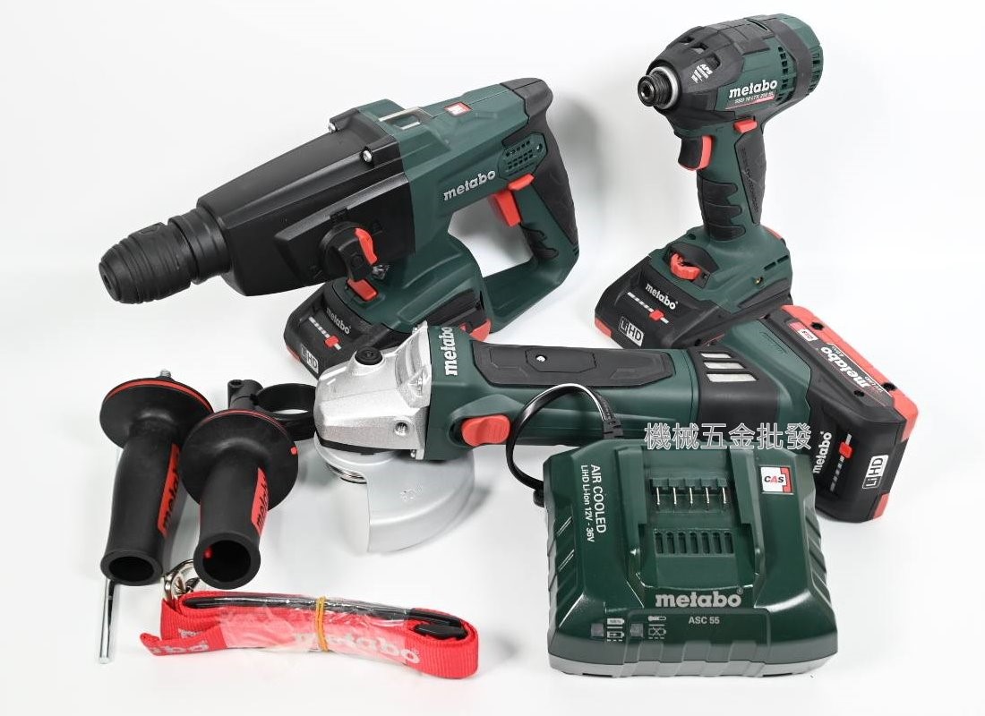 metabo {美達寶} KHA18LTX四溝鎚鑽+SSD18LTX起子機+W18LTX砂輪機 18V水電三機組,電動工具