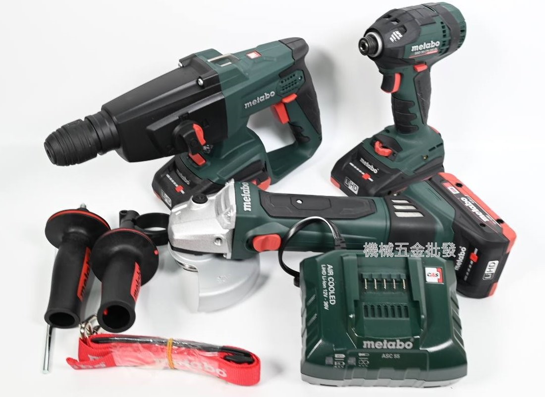 metabo {美達寶} KHA18LTX四溝鎚鑽+SSD18LTX起子機+W18LTX砂輪機 18V水電三機組,電動工具