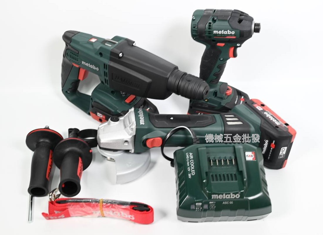 metabo {美達寶} KHA18LTX四溝鎚鑽+SSD18LTX起子機+W18LTX砂輪機 18V水電三機組,電動工具