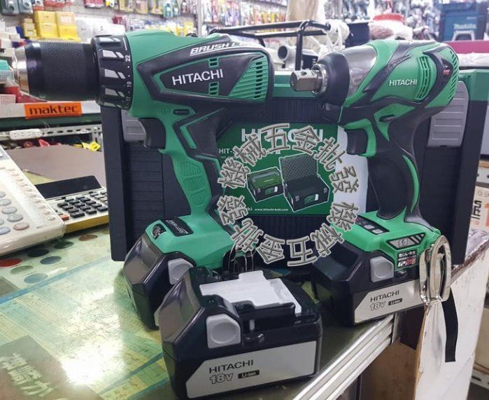 HITACHI {日立}超值組合雙機組18V 限量兩組WR18DBAL衝擊扳手+ DV18DBEL震動電鑽,電動工具